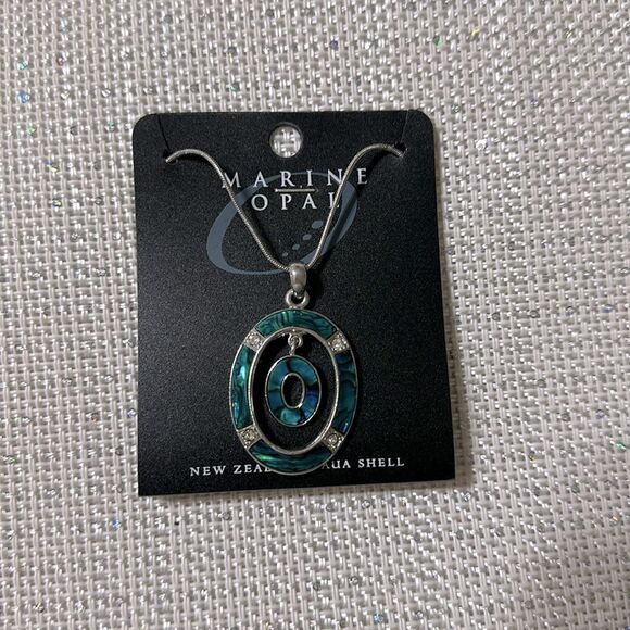 hallifax Marine Opal Silver Teal Blue Green New Zealand Paua Shell Necklace - Picture 4 of 5